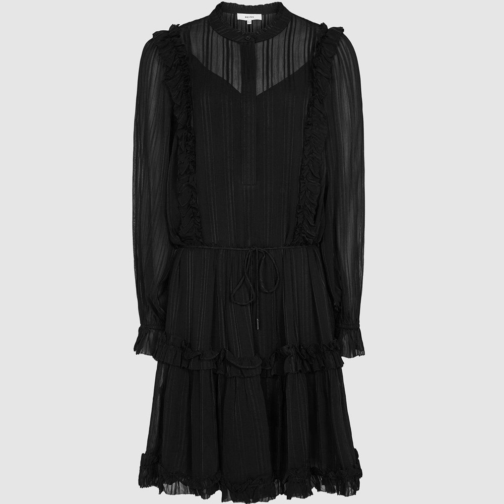 REISS justina semi sheer ruffle mini dress